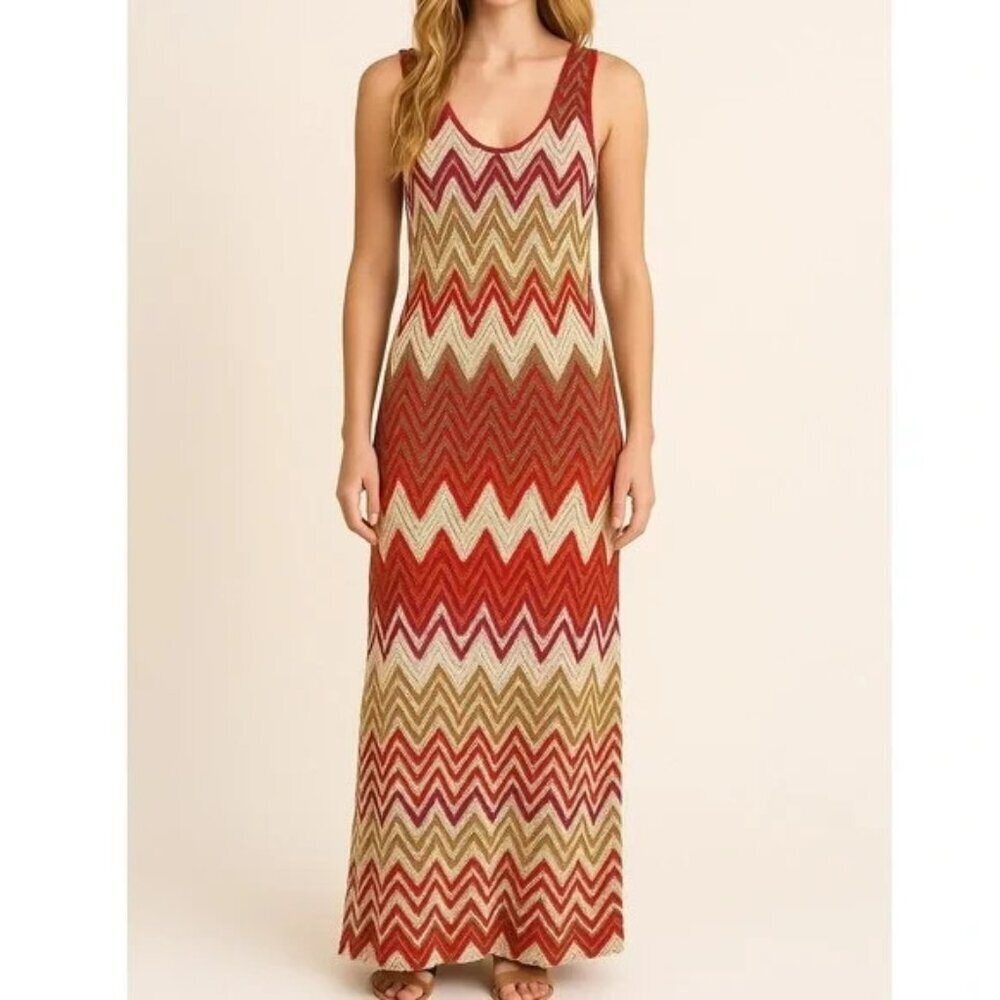 SANCTUARY Women Maxi Crochet Dress Sleeveless Chevron Sz L Multicolor Boho 29-9